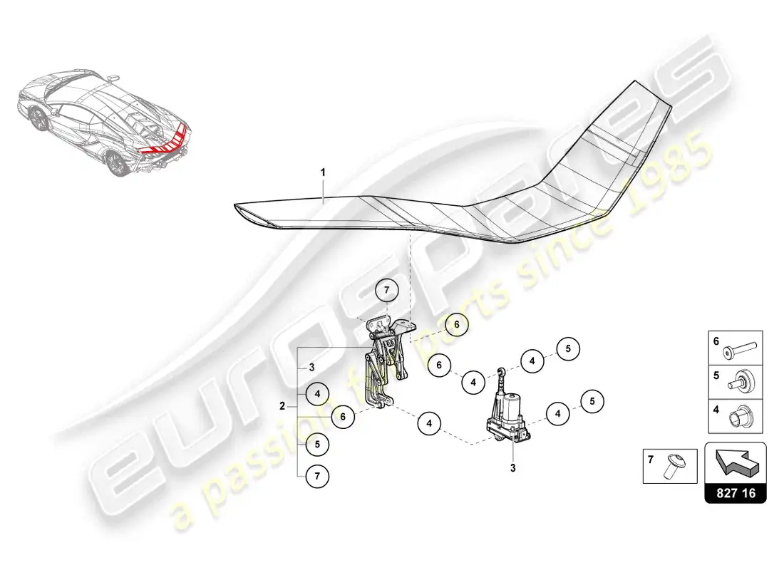 lamborghini sian roadster (2021) alerón trasero diagrama de piezas
