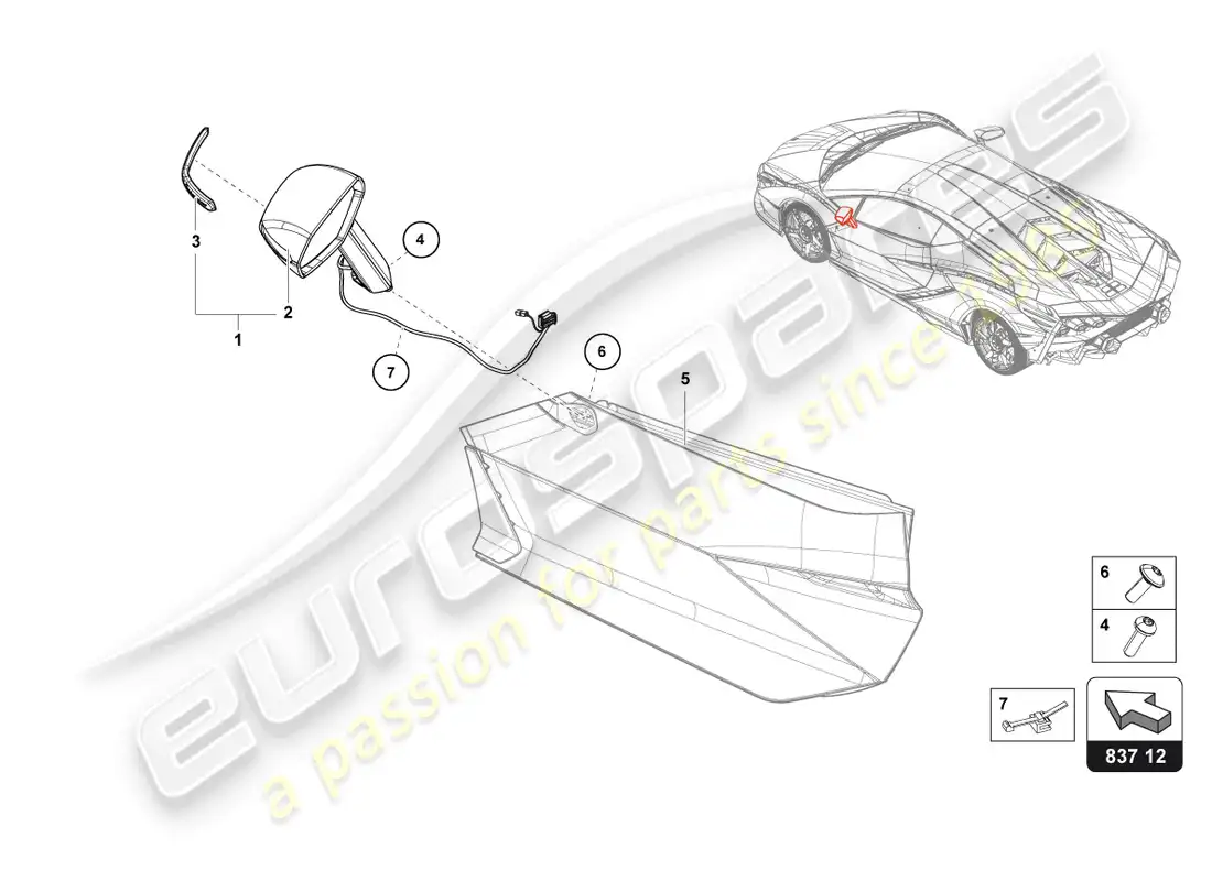 lamborghini sian roadster (2021) espejo exterior diagrama de piezas