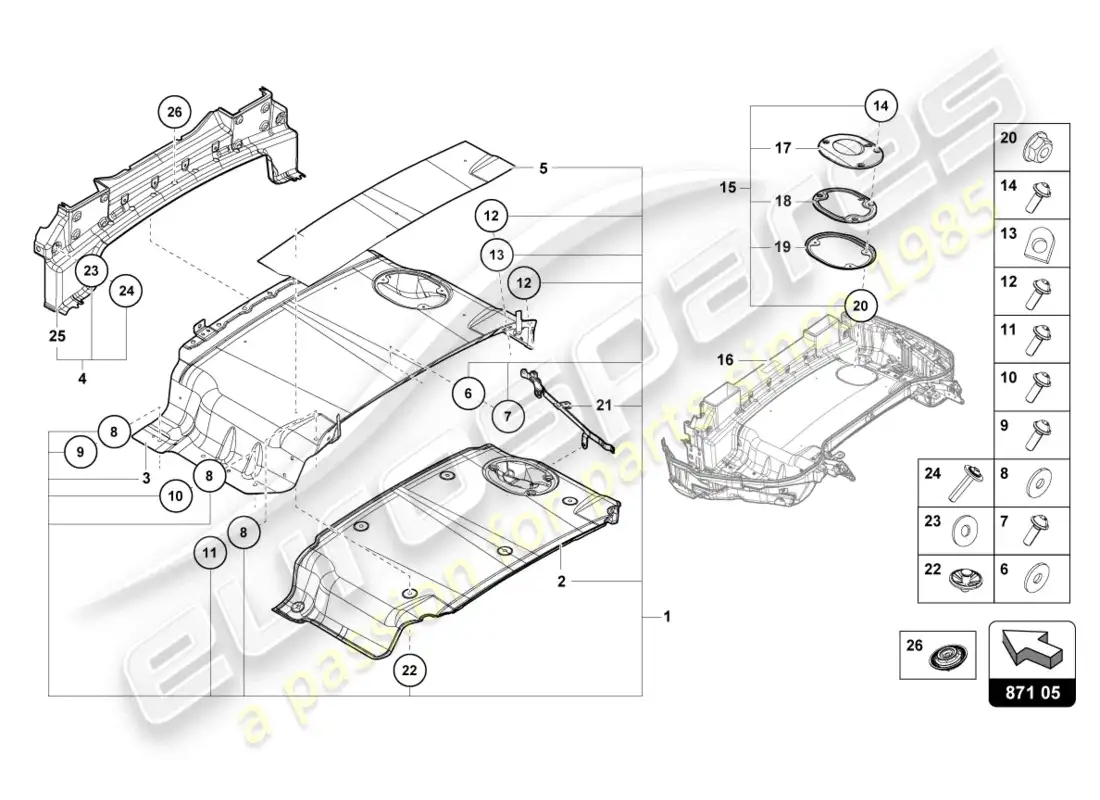 lamborghini evo spyder (2021) bandeja capa capa piezas individuales diagrama de piezas