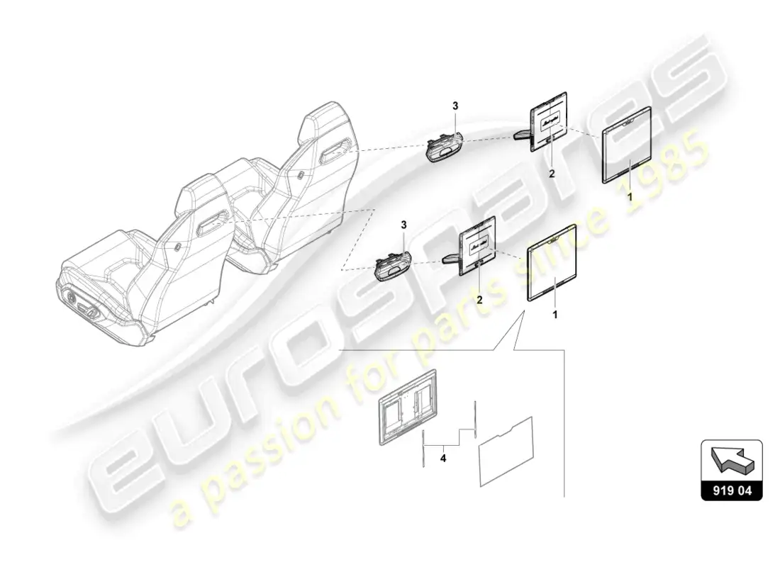 lamborghini urus s (2024) piezas eléctricas para infoentretenimiento trasero diagrama de piezas