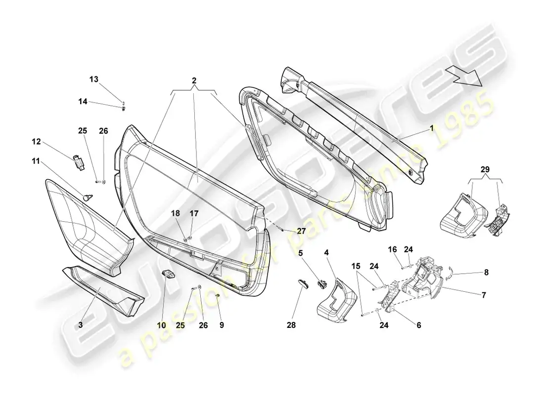 lamborghini lp550-2 spyder (2014) panel de la puerta diagrama de piezas