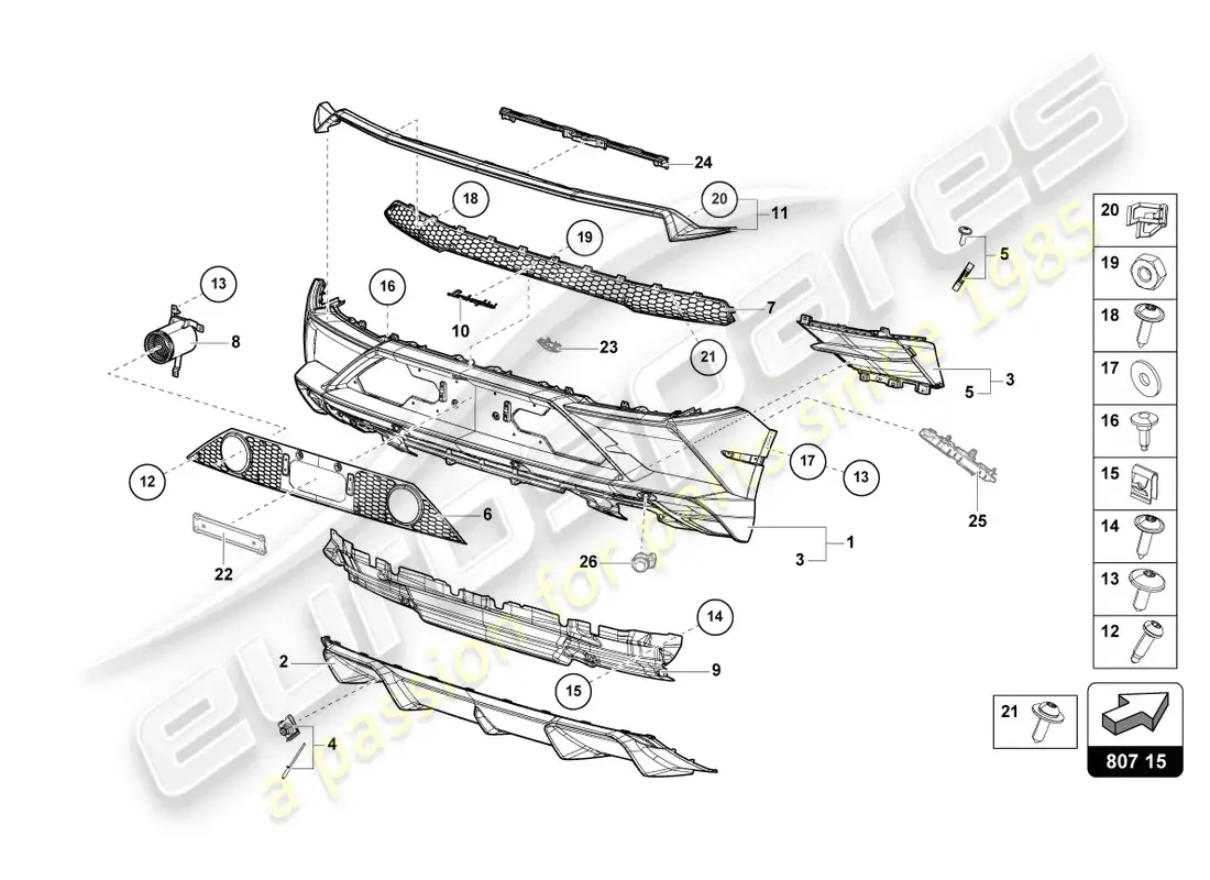 lamborghini evo coupe 2wd (2022) diagrama de pieza del parachoques trasero