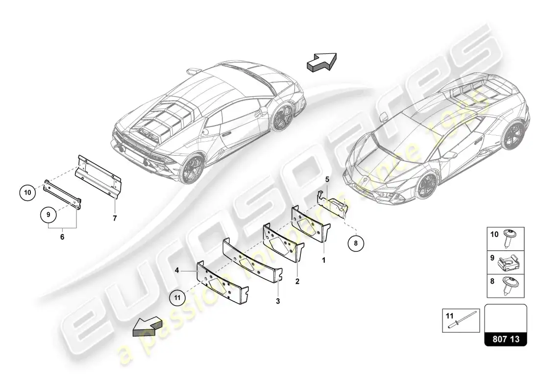 lamborghini evo coupe 2wd (2023) porta matrícula diagrama de piezas
