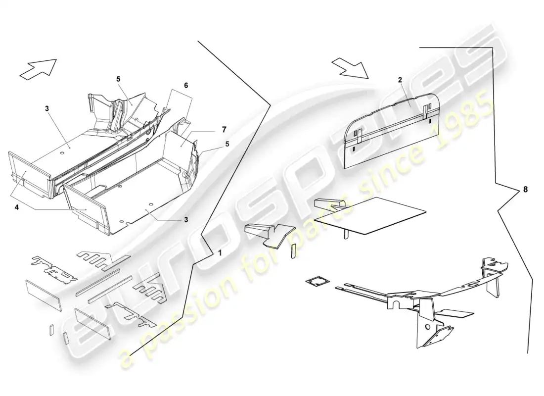 lamborghini gallardo spyder (2007) recubrimiento de piso diagrama de piezas