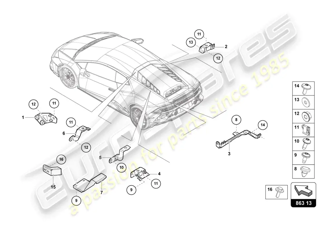 lamborghini evo coupe 2wd (2022) fijación de piezas para motor diagrama de piezas