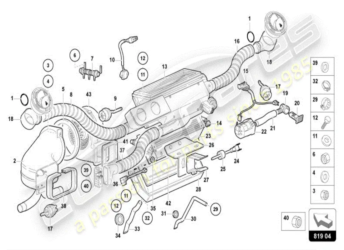 lamborghini diablo vt (1996) diagrama de piezas del canal de guía de aire