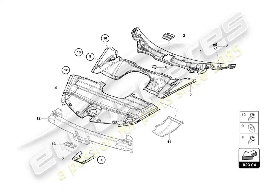 lamborghini sian roadster (2021) tapa para cerradura del capó diagrama de piezas