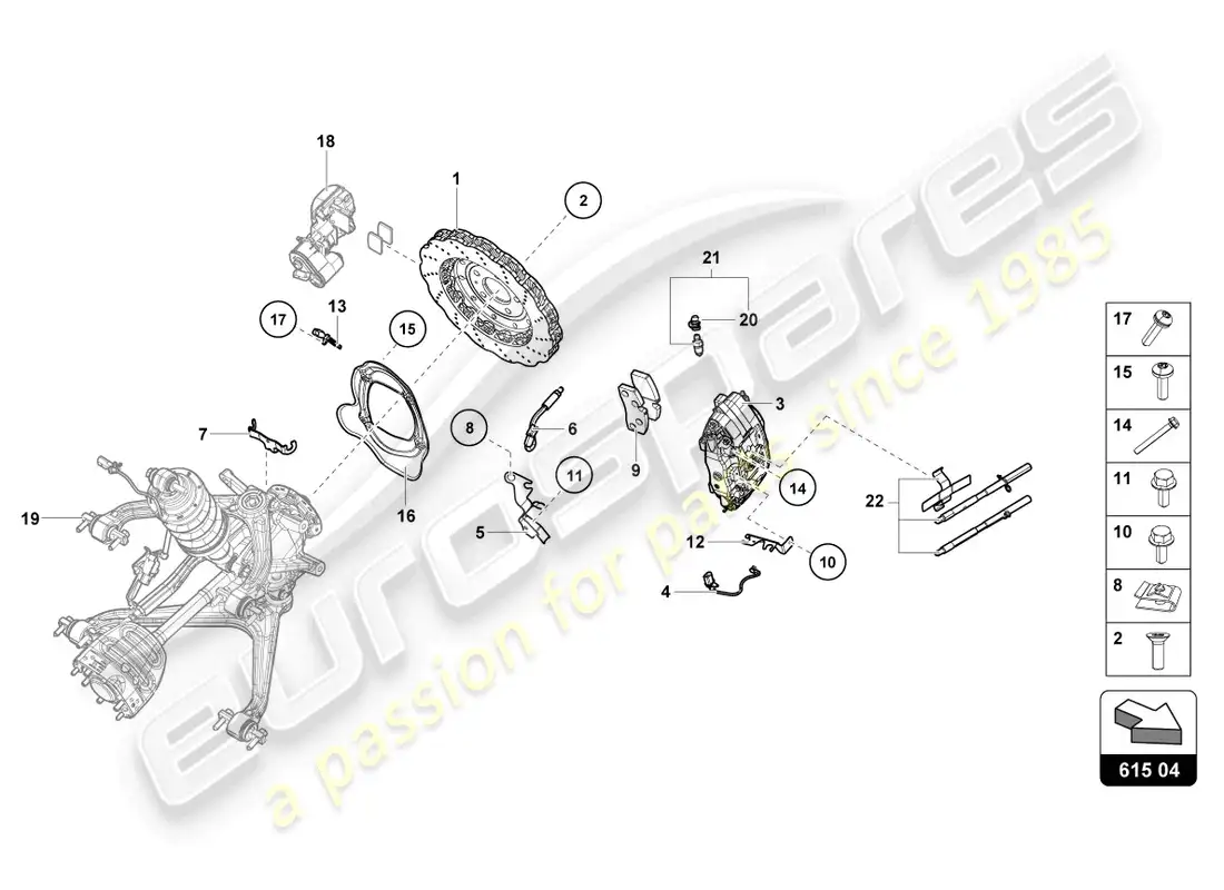 lamborghini evo coupe 2wd (2023) disco de freno (ventilado) trasero diagrama de piezas