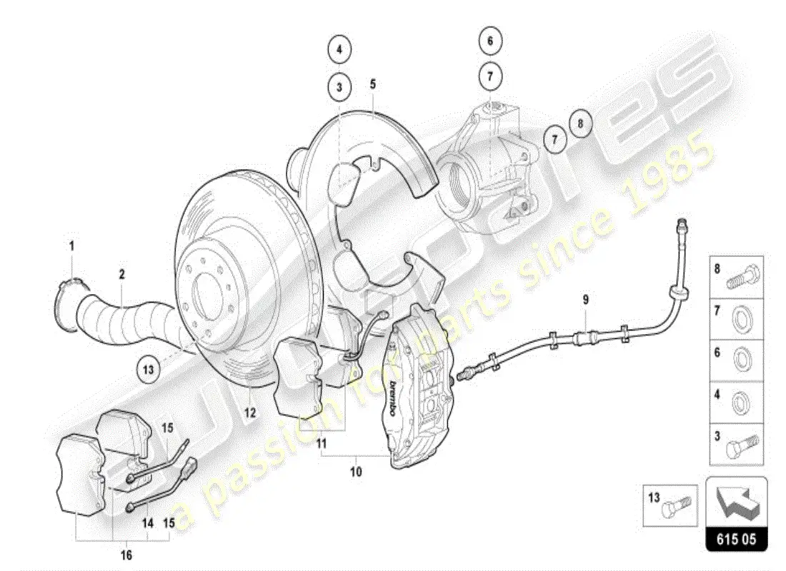lamborghini diablo vt (1996) diagrama de piezas del disco de freno delantero