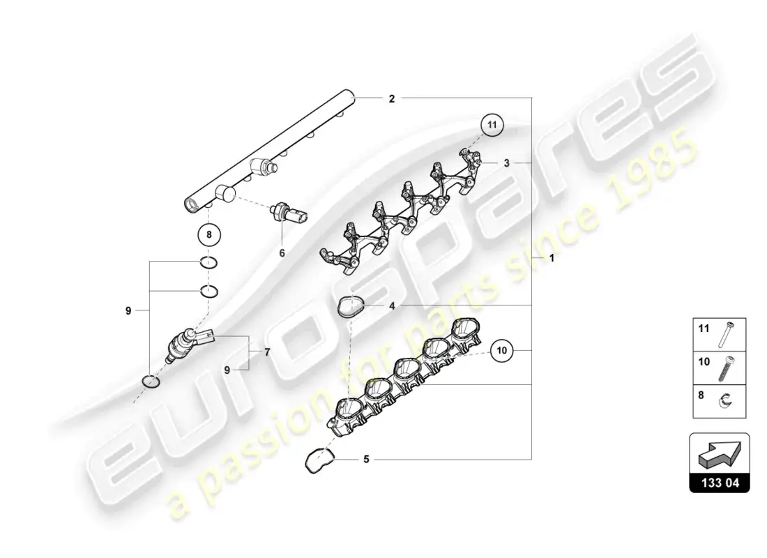 lamborghini evo coupe 2wd (2023) válvula de inyección diagrama de piezas