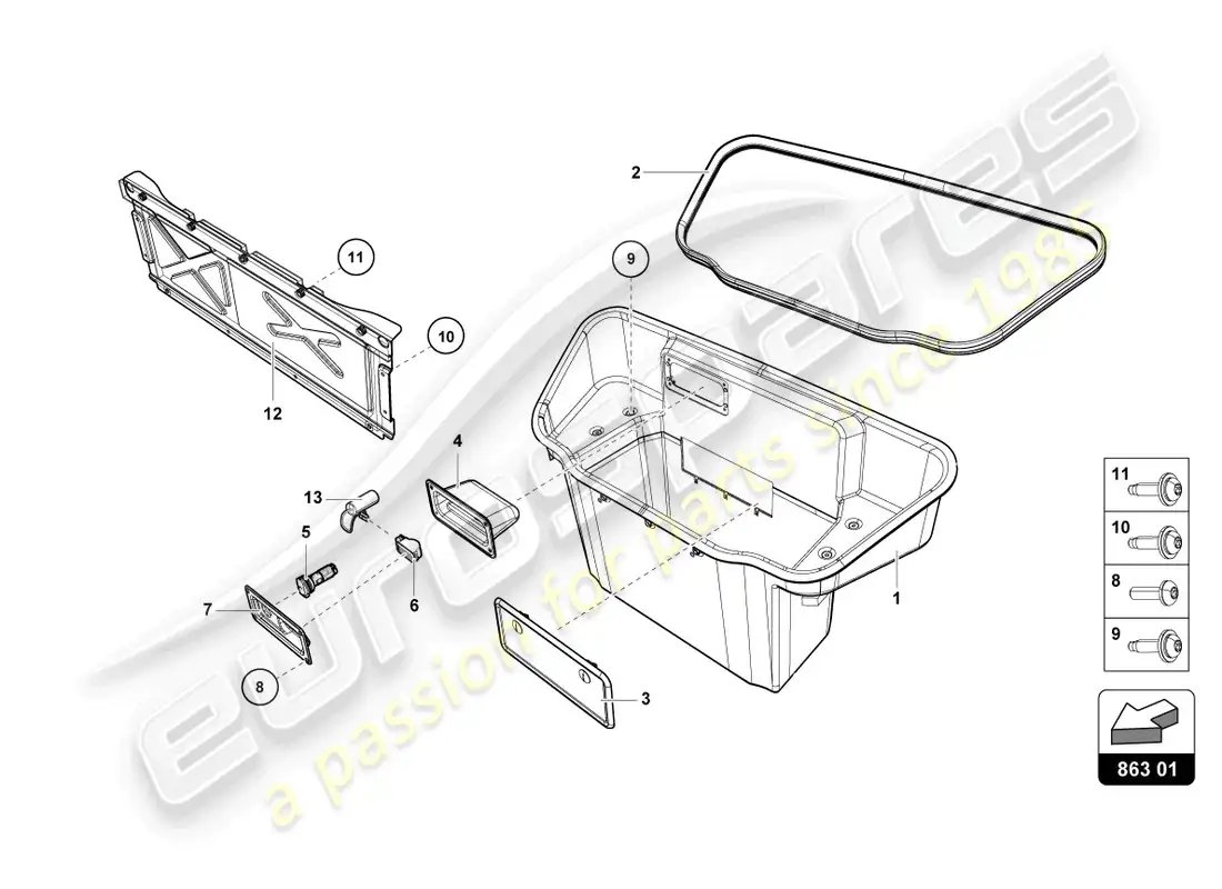 lamborghini evo coupe 2wd (2022) forro del maletero diagrama de piezas