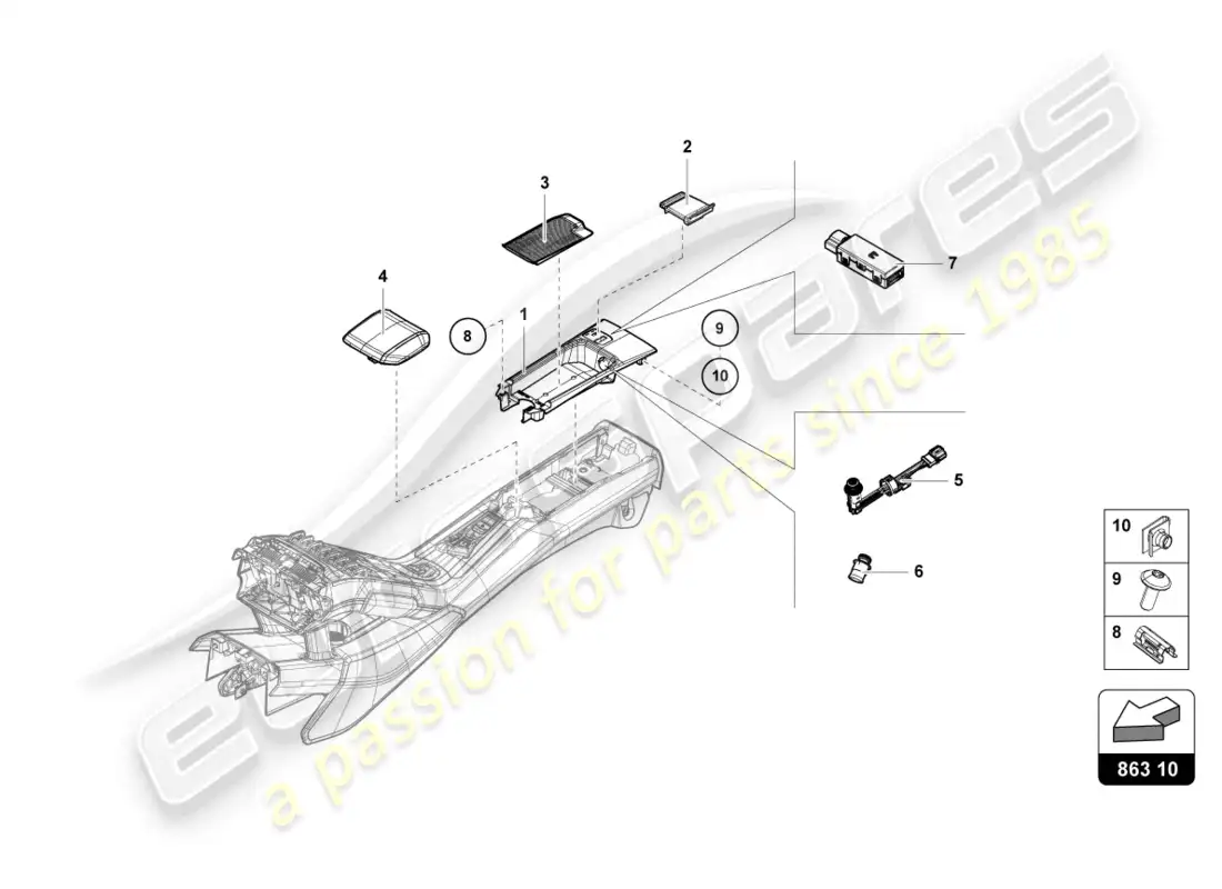 lamborghini evo coupe 2wd (2022) compartimento de almacenaje diagrama de piezas
