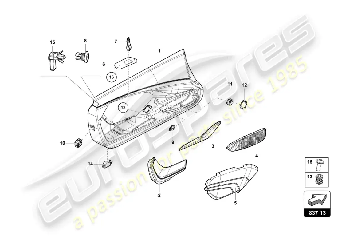 lamborghini sian roadster (2021) panel de la puerta diagrama de piezas
