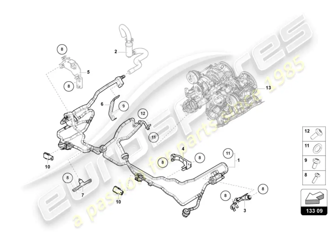 lamborghini urus s (2024) sistema de vacío diagrama de piezas
