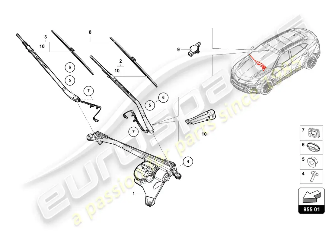 lamborghini urus s (2024) limpiaparabrisas diagrama de piezas