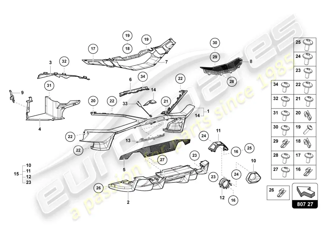 lamborghini sian roadster (2021) parachoques trasero diagrama de piezas