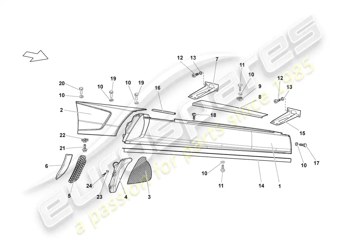 lamborghini lp640 roadster (2010) lateral derecho diagrama de piezas