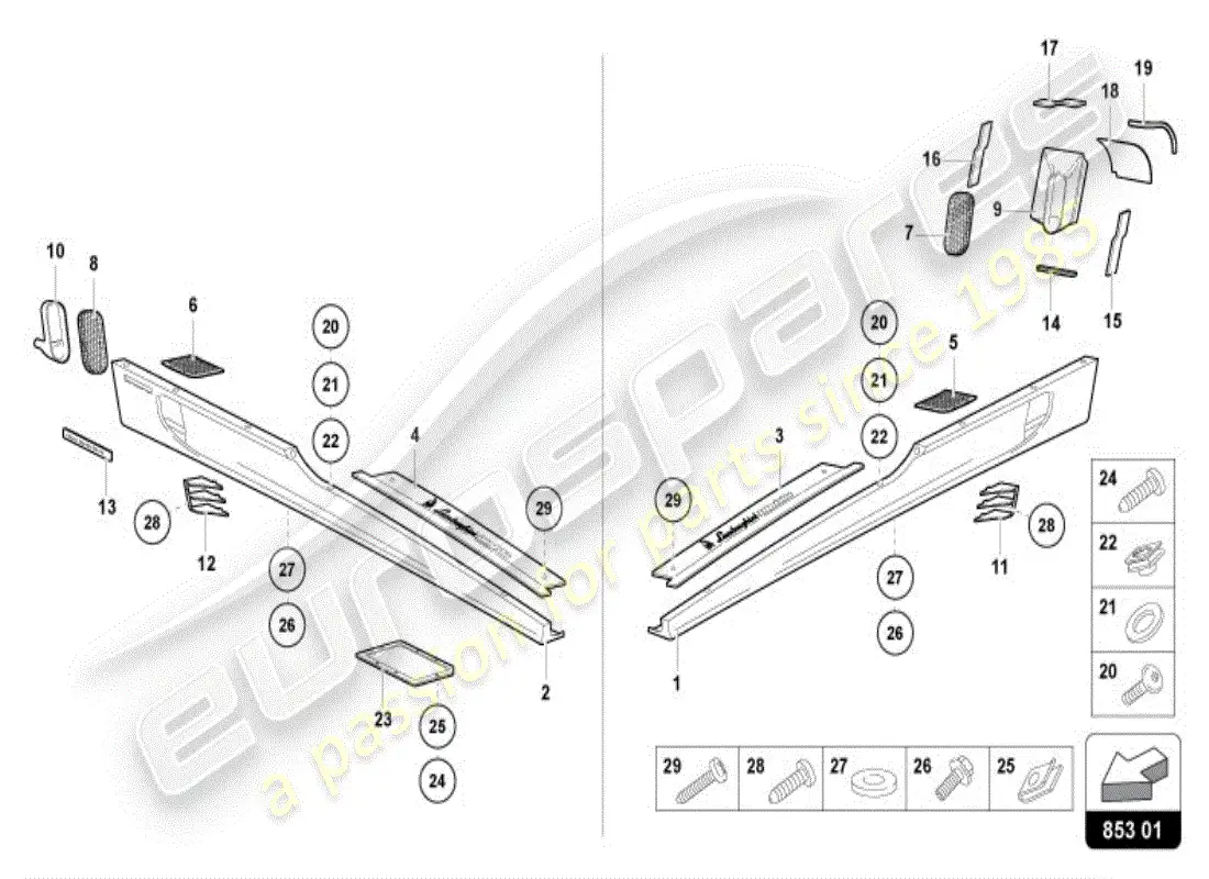 lamborghini diablo vt (1996) lateral externo inferior para alojamiento de rueda diagrama de piezas