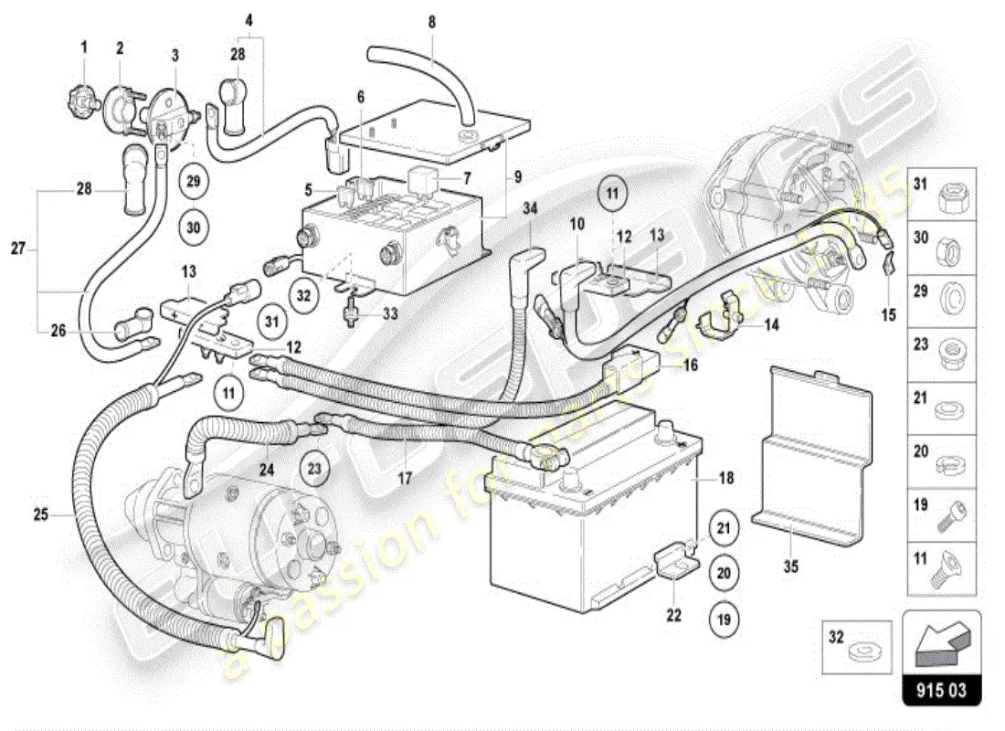 lamborghini diablo vt (1996) diagrama de piezas de la batería