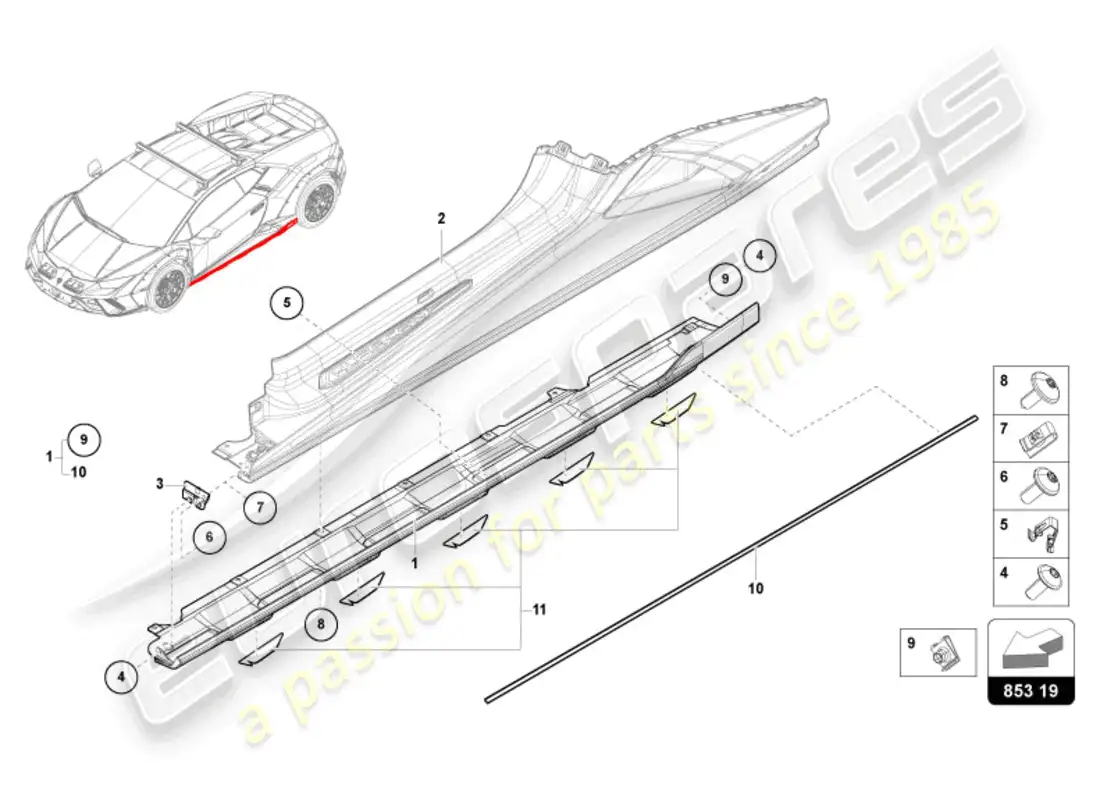 lamborghini sterrato (2024) refuerzo adicional diagrama de piezas