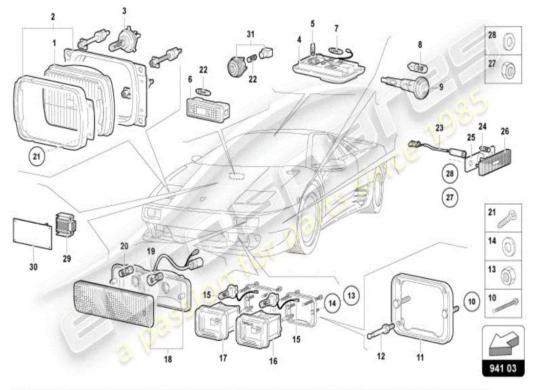 lamborghini diablo vt (1996) diagrama de piezas de faros