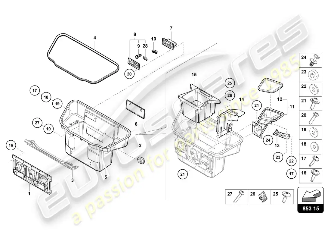 lamborghini sto (2024) forro del maletero diagrama de piezas