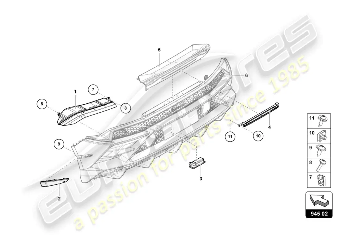 lamborghini evo spyder (2022) luz trasera diagrama de piezas
