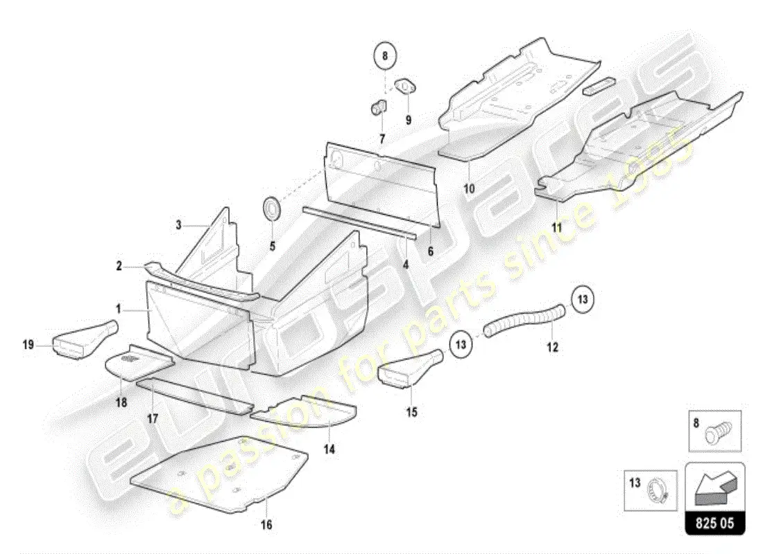 lamborghini diablo vt (1999) panel de ajuste diagrama de piezas
