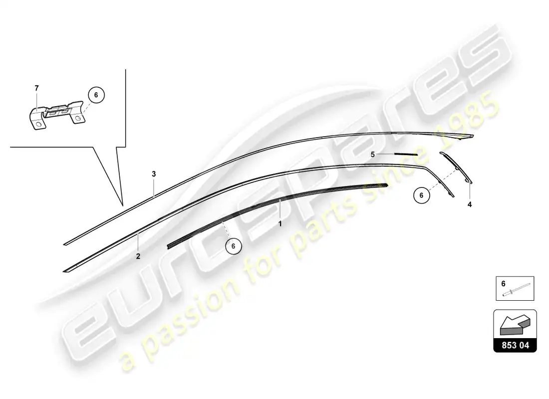 lamborghini evo coupe (2023) molduras - techo diagrama de piezas