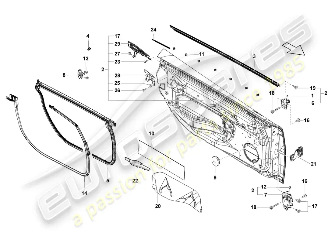 lamborghini gallardo spyder (2008) puerta diagrama de piezas