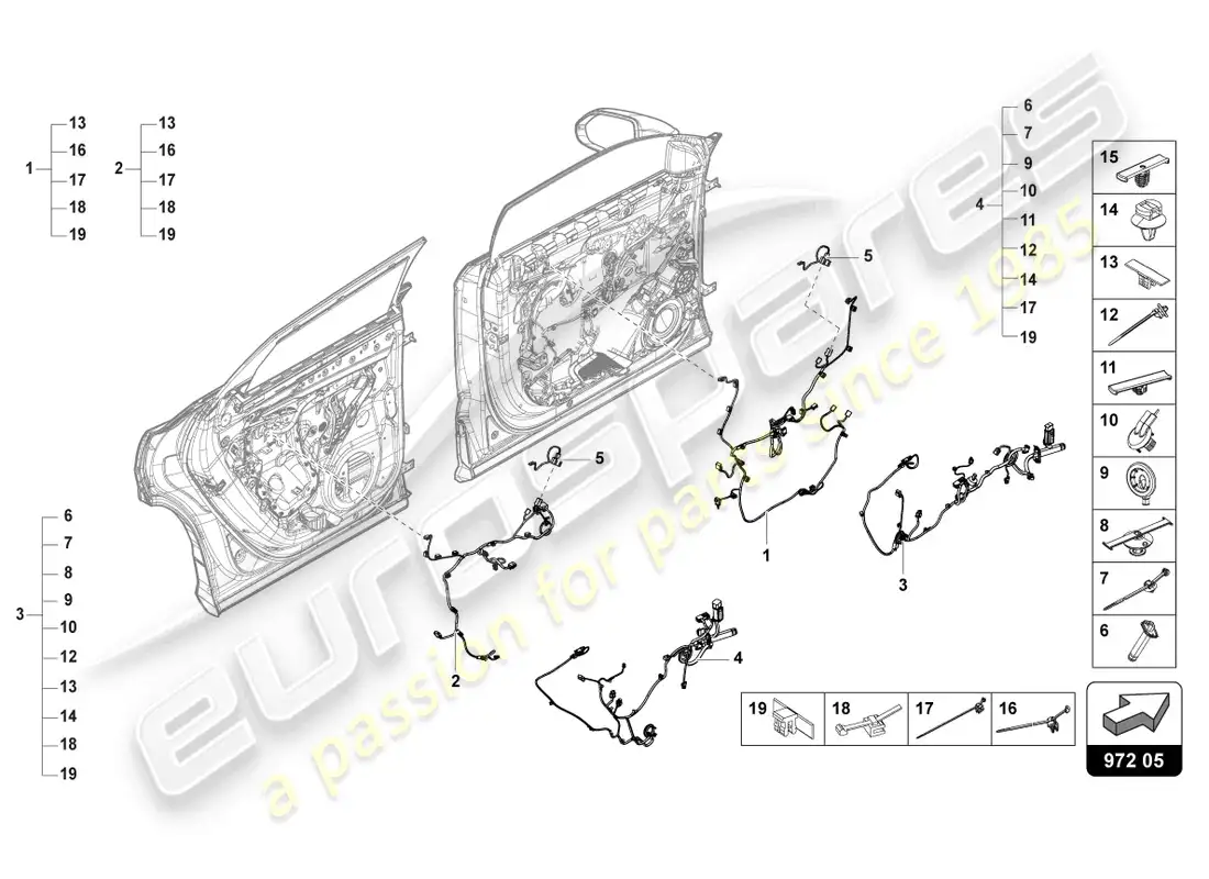 lamborghini urus s (2024) juego de cableado para puerta diagrama de piezas