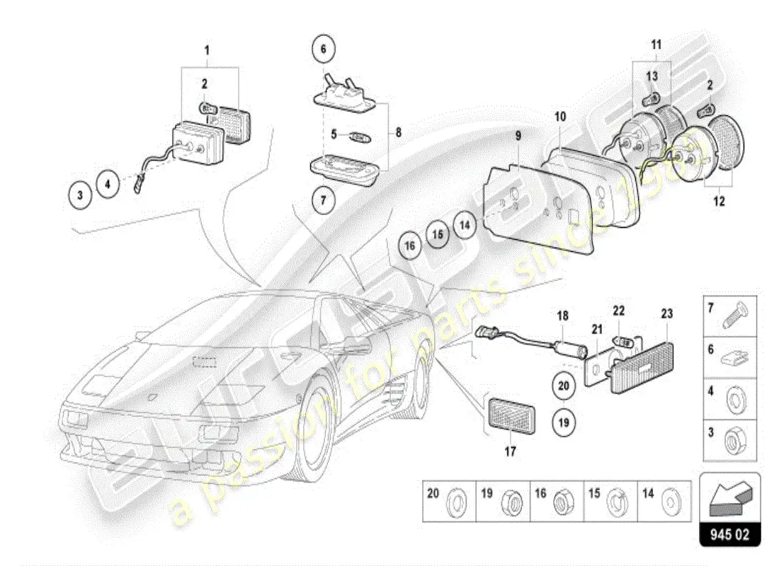 lamborghini diablo vt (1996) diagrama de piezas de la luz trasera trasera