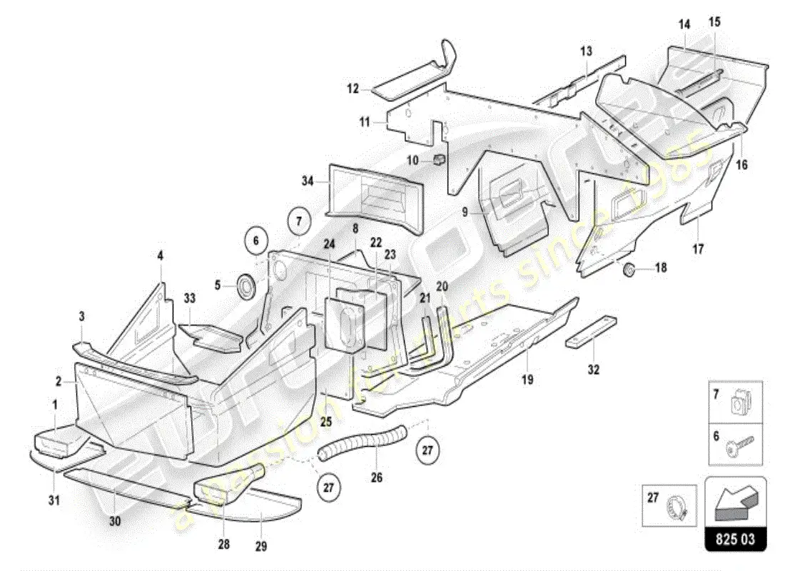 lamborghini diablo vt (1996) panel de embellecedor para la sección inferior del marco diagrama de piezas