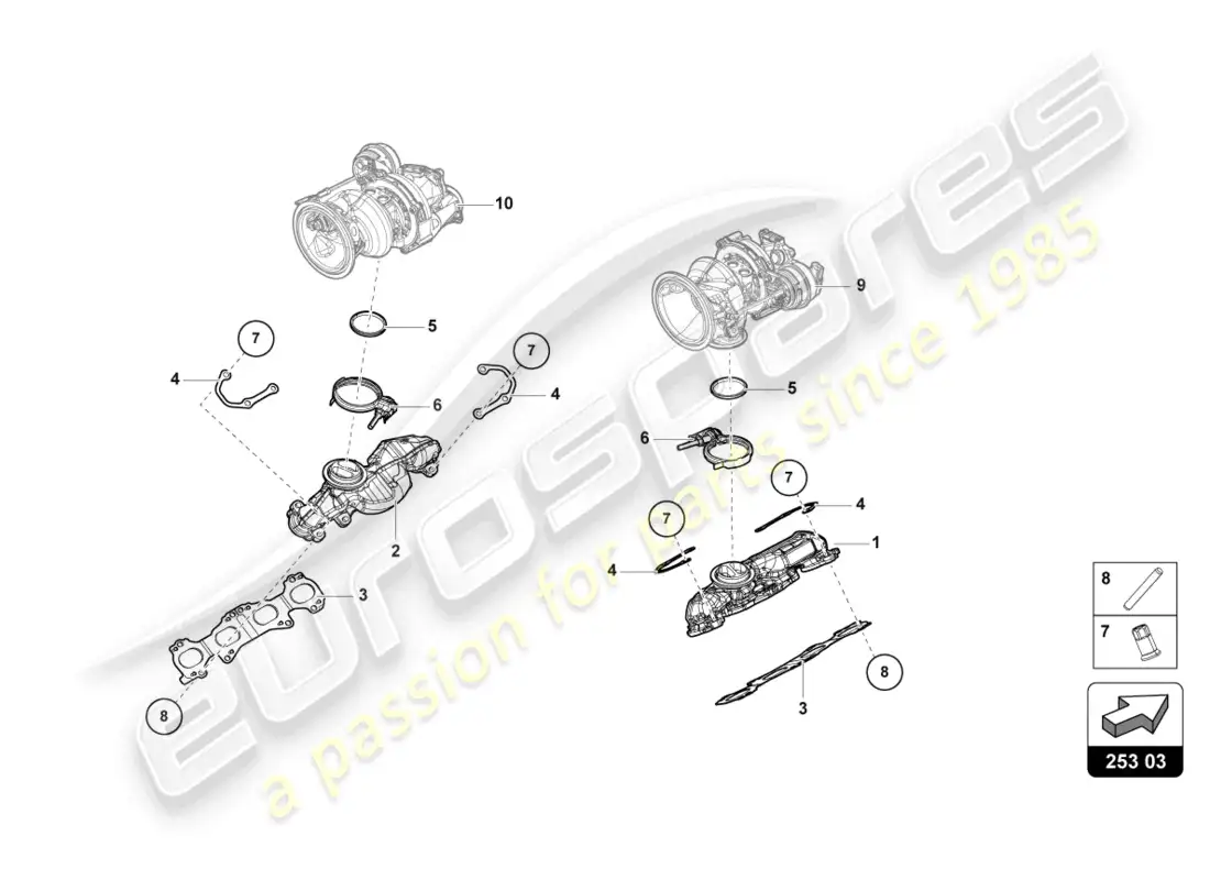 lamborghini urus performante (2024) colectores de escape diagrama de piezas