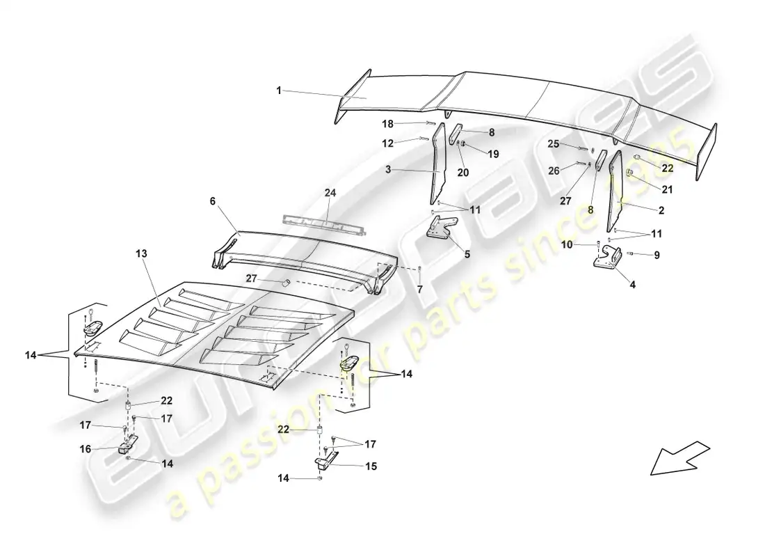 lamborghini blancpain sts (2012) rear lid diagrama de piezas