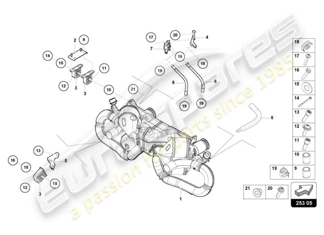 lamborghini evo spyder (2024) silenciador diagrama de piezas