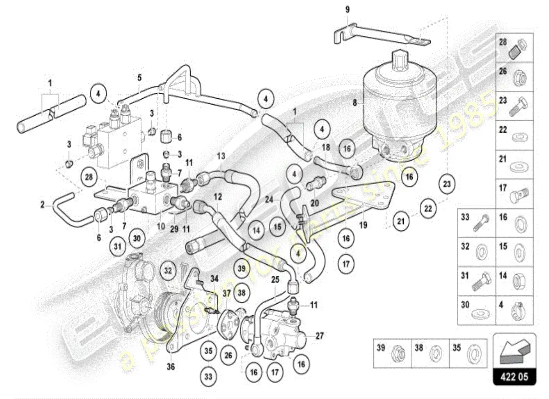 lamborghini diablo vt (1996) diagrama de piezas de la dirección asistida