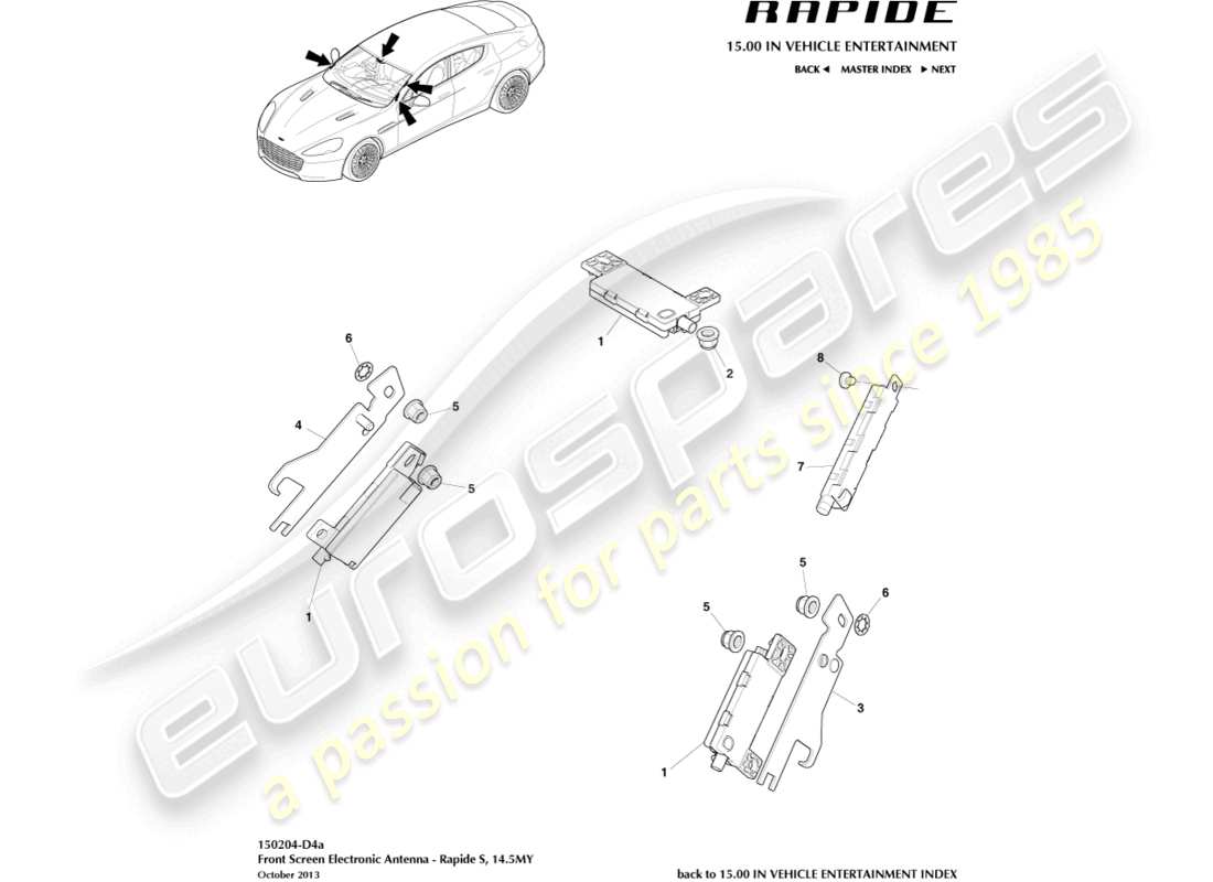 aston martin rapide (2016) antena electrónica, 14.5my encendido diagrama de piezas