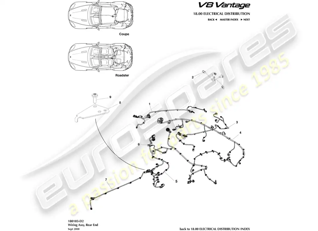 aston martin v8 vantage (2008) diagrama de piezas del arnés del extremo trasero