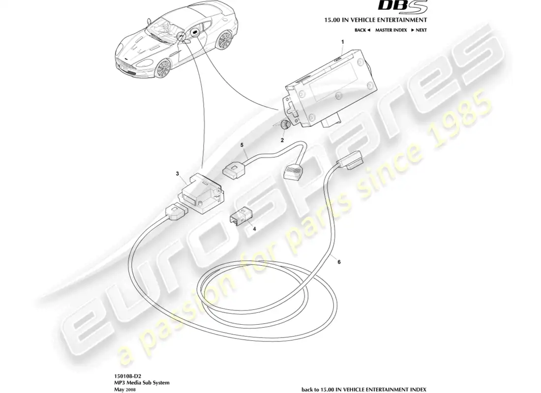 aston martin dbs (2010) mp3 medios diagrama de piezas