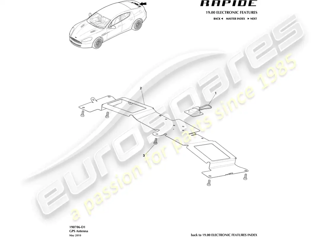 aston martin rapide (2016) antena gps diagrama de piezas