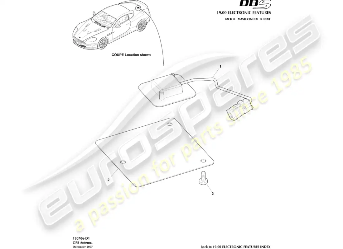 aston martin dbs (2010) antena gps diagrama de piezas