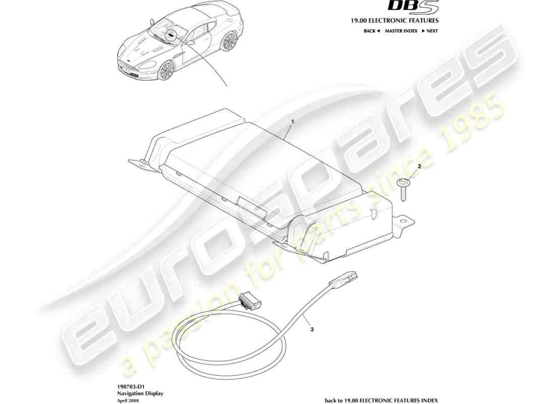 aston martin dbs (2014) diagrama de piezas de la pantalla de navegación