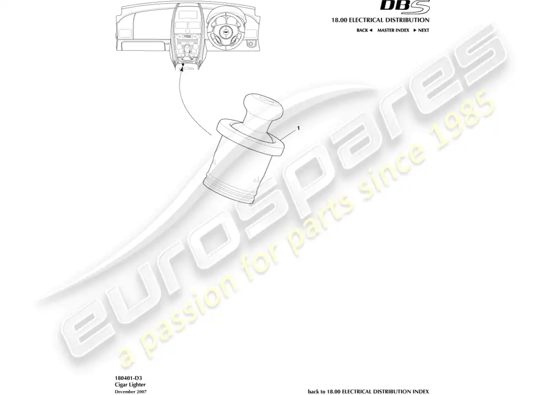 aston martin dbs (2008) encendedor diagrama de piezas
