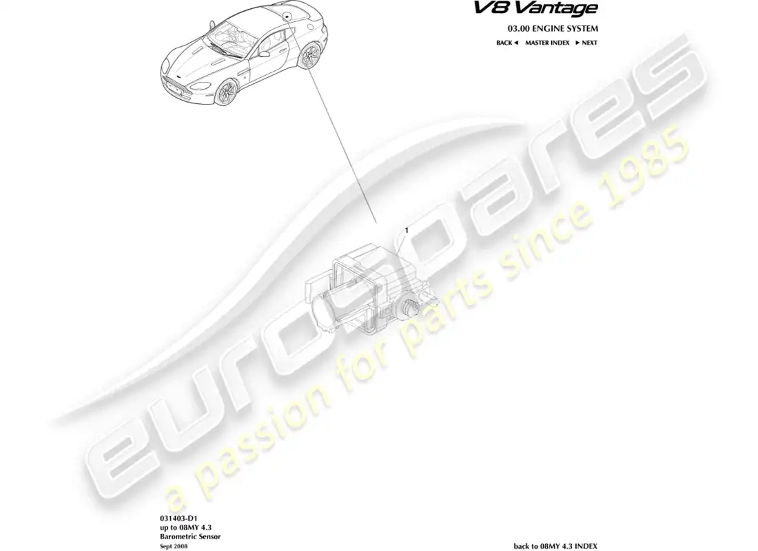 aston martin v8 vantage (2008) diagrama de piezas del sensor barométrico