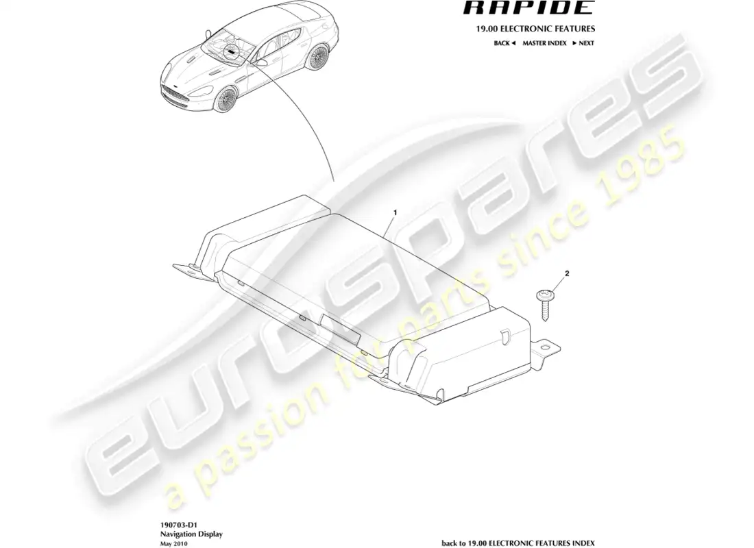 aston martin rapide (2014) diagrama de piezas de la pantalla de navegación