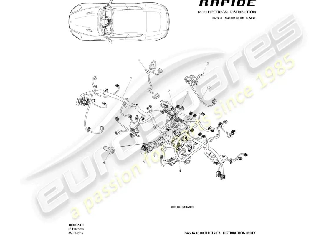aston martin rapide (2011) arnés ip diagrama de piezas
