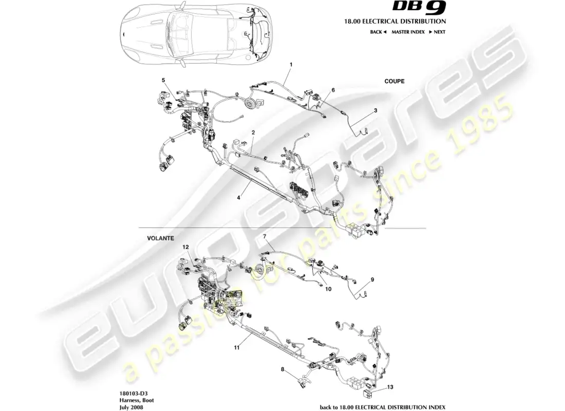 aston martin db9 (2007) arnés de arranque diagrama de piezas
