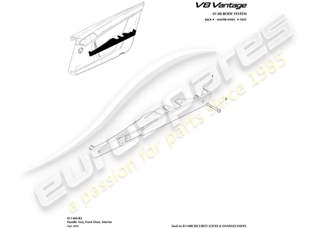 aston martin v8 vantage (2008) diagrama de piezas del conjunto del mango