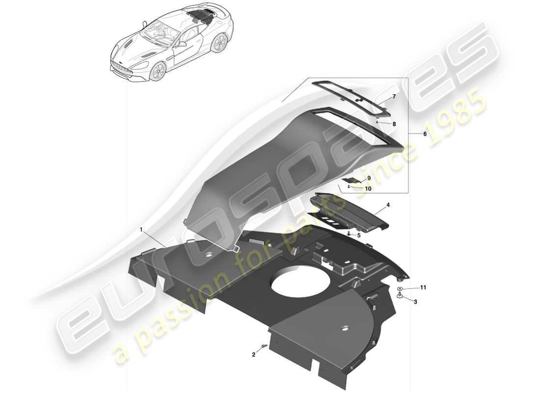 aston martin vanquish (2014) panel embellecedor del estante para paquetes, 2+2 diagrama de piezas del cupé
